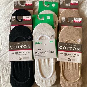 Lot of 12 Pact No-Show Socks in Black, White, and Tan